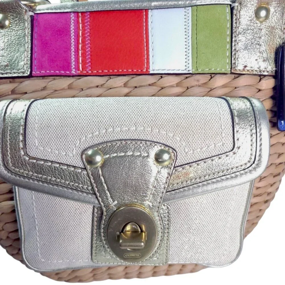 Vintage COACH Legacy Multicolor Straw Basket and gold Turnlock Wallet Set - Picture 14 of 14